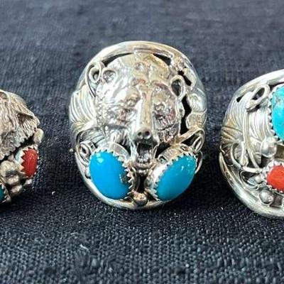 NSJ205- (5 )Najavo Sterling Silver Rings Sz 12 With Turquoise/Gemstones