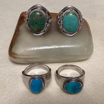 NSJ096 Four Navajo Sterling Silver Turquoise Rings Size 10