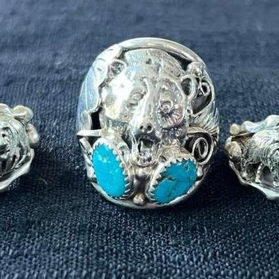 NSJ190- (5) Najavo Sterling Silver Rings Sz 9.5-10 Some With Turquoise/Gemstones