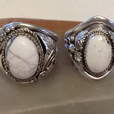 NSJ052 Two Navajo White Buffalo Turquoise Sterling Silver Rings Size 12.75