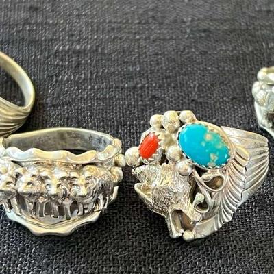 NSJ181- (4) Beautiful Navajo Sterling Silver Rings Sz 10.75-11