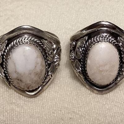NSJ044 Four Navajo White Buffalo Turquoise Sterling Silver Rings Size 12