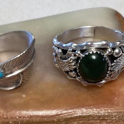 NSJ293 Two Navajo Sterling Silver Turquoise & Jade Rings Size 14.25 New