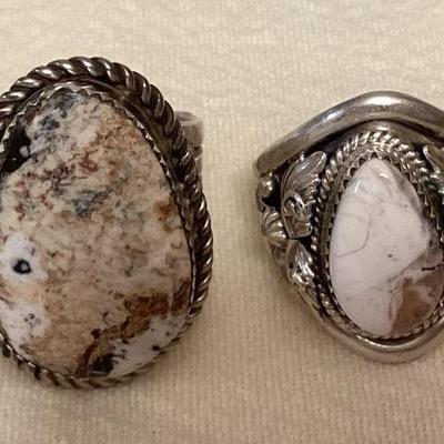 NSJ034 Four Navajo White Buffalo Turquoise Sterling Silver Rings Size 11