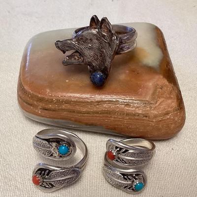 NSJ292 Three Navajo Sterling Silver Rings Size 16