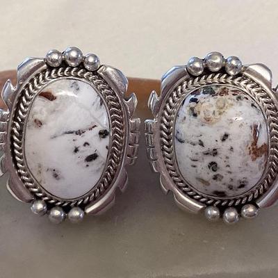 NSJ054 Two Navajo White Buffalo Turquoise Sterling Silver Rings Size 6.25