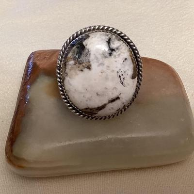 NSJ004 Navajo Sterling Silver White Buffalo Turquoise Ring Size 11.5