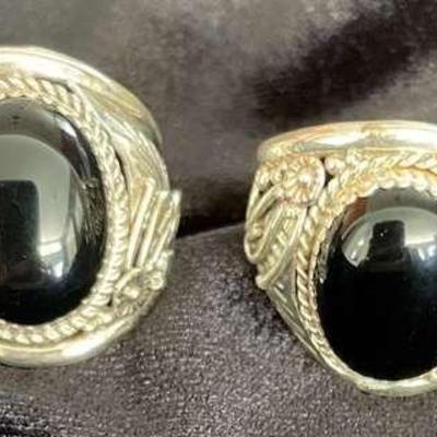 NSJ137 - Two Men’s Navajo Sterling Silver Black Onyx Rings Sz 11  New