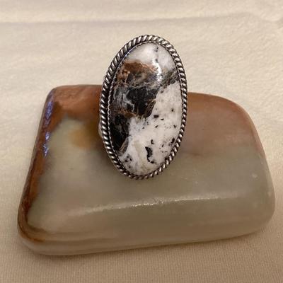 NSJ002 Navajo Sterling Silver White Buffalo Turquoise Ring Size 11.75