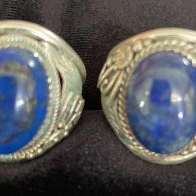 NSJ138 - Two Men’s Navajo Sterling Silver Looks Like Lapis Lazuli Rings Size 14.25