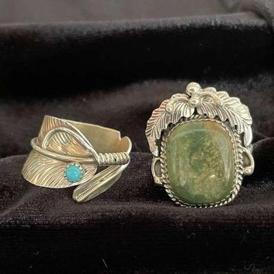 NSJ227 - Four Navajo Sterling Silver Rings With Turquoise Sz 8-8.5