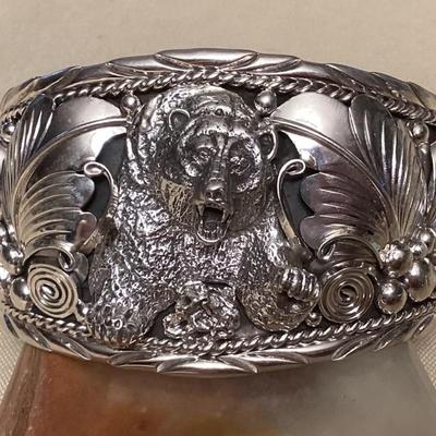 NSJ407 Large Navajo Sterling Silver & Turquoise Bear Cuff Bracelet New