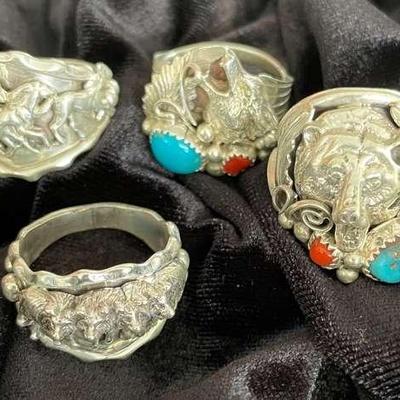 NSJ221 - Mens Navajo Sterling Silver Rings Sz 10.5-11