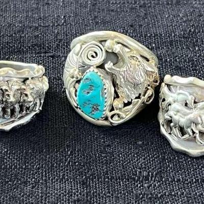 NSJ186- (5) Najavo Sterling Silver Rings Sz 11.75-12.5 With Turquoise & Gemstones