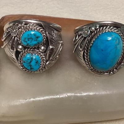 NSJ100 Two Navajo Sterling Silver Turquoise Rings Size 14.5