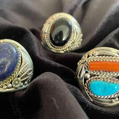 NSJ116 - Three Beautiful Men’s Sterling Silver Rings Sz 13.5 