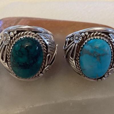 NSJ057 Two Navajo Turquoise Sterling Silver Rings Size 12.25