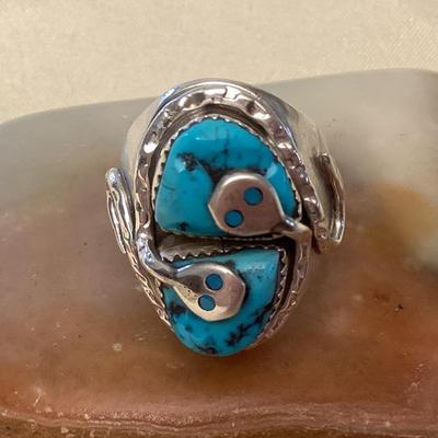 NSJ340 Navajo Sterling Silver Turquoise Snake Ring Size 10.25 New