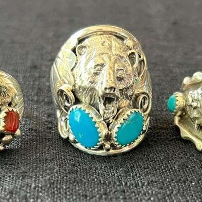 NSJ199- (5)Najavo Sterling Silver Rings Sz 11.5-12 With Turquoise/Gemstones