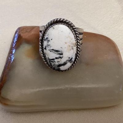 NSJ007 Navajo Sterling Silver White Buffalo Turquoise Ring Size 14.25