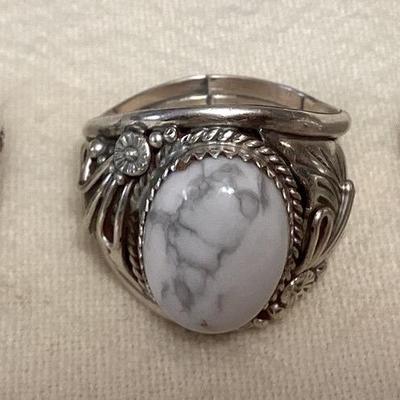 NSJ039 Three Navajo White Buffalo Turquoise Sterling Silver Rings Size 14