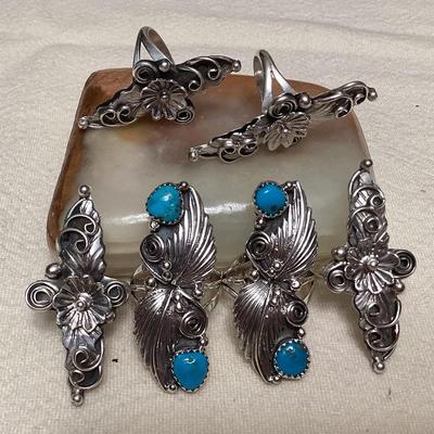 NSJ085 Six Navajo Sterling Silver & Turquoise Rings Size 7