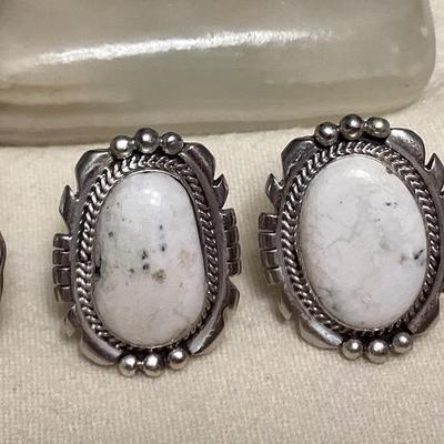 NSJ046 Four Navajo White Buffalo Turquoise Sterling Silver Rings Size 7