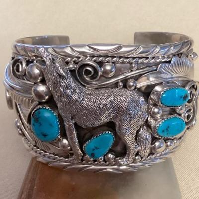 NSJ423 Large Navajo Sterling Silver & Turquoise Cuff Bracelet New