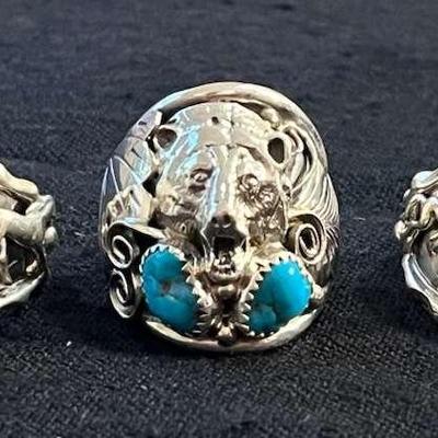 NSJ198- (5) Najavo Sterling Silver Rings Sz 11.25-12  With Turquoise/Gemstones