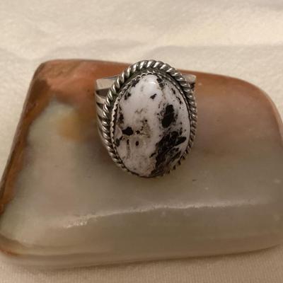 NSJ018 Navajo White Buffalo Turquoise Sterling Silver Ring Size 12.75