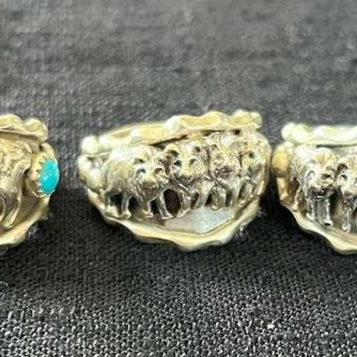 NSJ185- (5) Navajo Sterling Silver Ring Sz 11.5-12 With Turquoise & Gemstones 