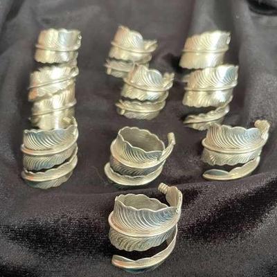 NSJ141 - Ten Sterling Silver Feather Wrap Around Rings Sz 7.5-10