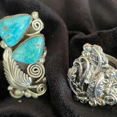 NSJ269 - Two Navajo Sterling Silver Rings Sz 9.25-9.5