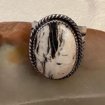 NSJ009 Navajo Sterling Silver White Buffalo Turquoise Ring Size 14.25