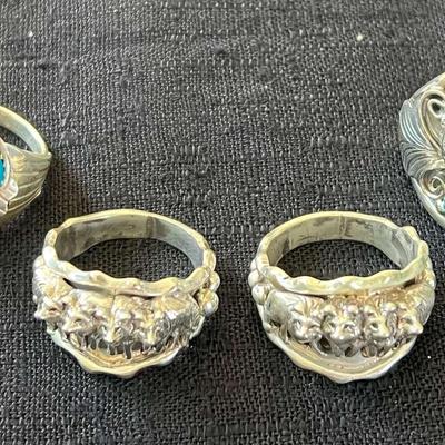 NSJ182- (4) Najavo Sterling Silver Rings Sz 10.5-11 With Turquoise & Gem Stones