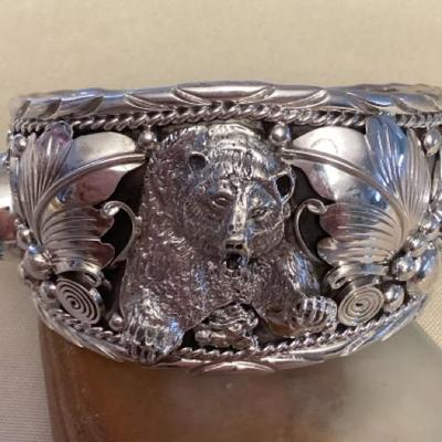 NSJ414 Large Navajo Sterling & Turquoise Bear Cuff Bracelet New