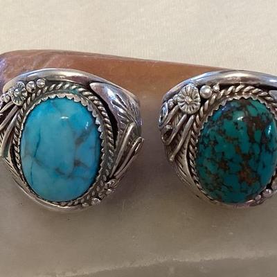 NSJ056 Two Navajo Turquoise Sterling Silver Rings Size 12