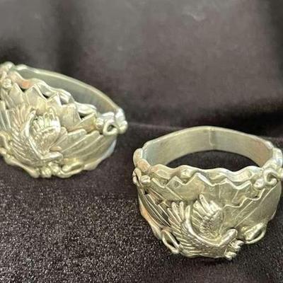 NSJ168 - Four Men’s Navajo Sterling Silver Eagle Rings Sz 13