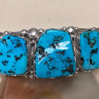NSJ410 Large Navajo Sterling Silver Turquoise & Coral Cuff Bracelet New