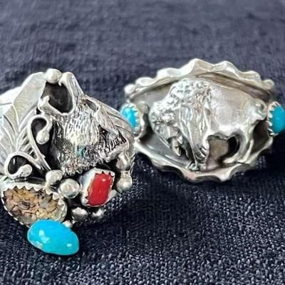 NSJ191- (4) Najavo Sterling Silver Rings Sz 13-13.5 With Turquoise/Gemstones