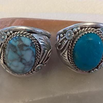 NSJ060 Two Navajo Turquoise Sterling Silver Rings Size 14