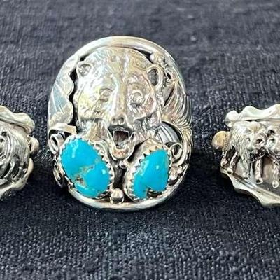 NSJ189- (5) Najavo Sterling Silver Rings Sz 9.5-10 Some With Turquoise/Gemstone