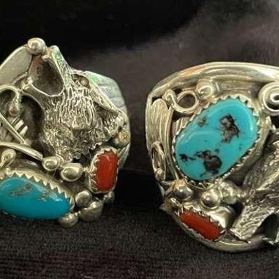 NSJ218 - Four Mens Navajo Sterling Silver Rings Sz 11.5-12