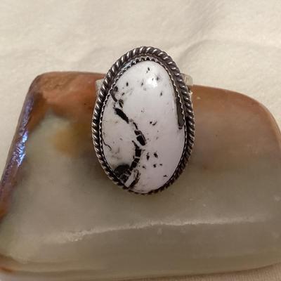NSJ013 Navajo Sterling Silver White Buffalo Turquoise Ring Size 10.5