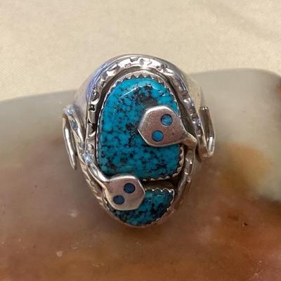 NSJ337 Navajo Sterling Silver Turquoise Snake Ring Size 10.25 New