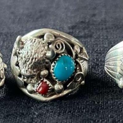 NSJ196- (5)Najavo Sterling Silver Rings Sz 11.5-12  With Turquoise/Gemstones