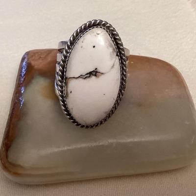 NSJ005 Navajo Sterling Silver White Buffalo Turquoise Ring Size 14.5