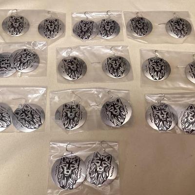 NSJ343 Ten Pairs Of Navajo Sterling Silver Wolf Earrings New