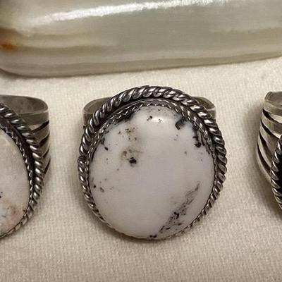 NSJ042 Three Navajo White Buffalo Turquoise Sterling Silver Rings Size 13.5