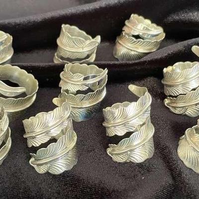 NSJ144 - Ten Sterling Silver Feather Wrap Around Rings Sz 7.5-11.25